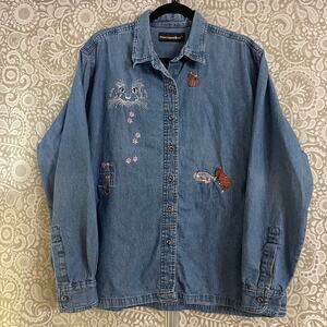 Vintage Cat Denim Grandma Shirt XL